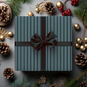 Dark Teal Pink Stripe Wrapping Paper, Teal Gift Wrapping, Vintage Wrapping Paper, Wrapping Paper Roll, Unique Wrapping Paper, Classic Gifts