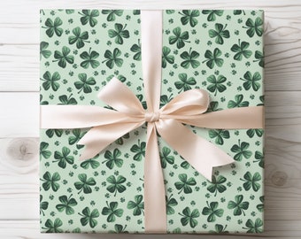 St Patrick's Day Wrapping Paper, Green Wrapping Paper, Shamrocks or Four Leaf Clovers, Irish Gift Wrap, St Patrick's Day Decorations, Green