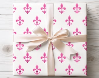 Fleur-de-lis Wrapping Paper, Coquette Gift Wrap, Pink Wrapping Paper, Coquette Wrapping Paper, Pink and White Paper, French Decor, Pink