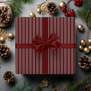 Burgundy Pin Stripe Wrapping Paper, Christmas Wrapping Paper, Elegant Gift Wrapping, Burgundy Wrapping Paper, Wrapping Paper Roll, Xmas Gift