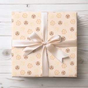 Dnd Wrapping Paper, D20 Wrapping Paper, Nerd Wrapping Paper, Wrapping Paper Roll, D20 Dice, Fantasy Gift Wrapping, Beige Wrapping Paper