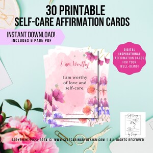 ¡Baraja de tarjetas imprimibles de afirmaciones de cuidado personal, 30 citas empoderadoras, tarjetas motivacionales descargables! #Tarjetas de afirmación #Autocuidado #Autoayuda