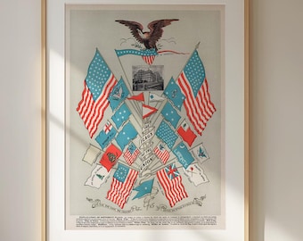 1901 年頃のアメリカ連合国の旗の印刷物、19 世紀初頭の米国旗