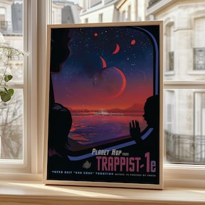 NASA TRAPPIST-1e Travel Poster | Retro Sci-Fi Space Art Print | Futuristic Exoplanet Wall Decor | Space Tourism Poster for Sci-Fi Lovers
