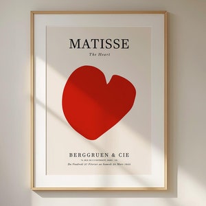 Poster di Matisse Heart / Stampa artistica minimalista di alta qualità / Cuore rosso di Henri Matisse / Elegante decorazione da parete della galleria / Arte moderna classica