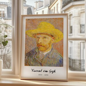 Vincent van Gogh Portrait Poster - High-Quality Art Print, Iconic SelfPortrait with Straw Hat, Vintage Wall Decor, Art Lover Gift, 1853-1890