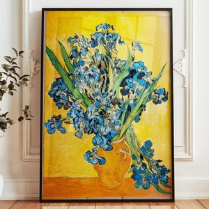 Póster de lirios en jarrón de Van Gogh: impresión de arte floral de alta calidad, decoración de pared posimpresionista, pintura vintage vibrante para el hogar o la oficina