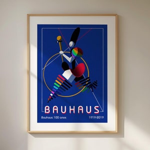 Póster de la exposición Bauhaus centenaria: impresión artística azul índigo de alta calidad, diseño nórdico, arte mural de galería moderno, decoración icónica de la Bauhaus