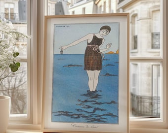 ドーヴィル・アールデコ調スイミングポスター：ヴィンテージビーチ