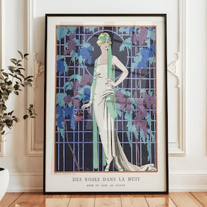 Vintage French Fashion Poster, Art Deco Woman Illustration, Elegant ...