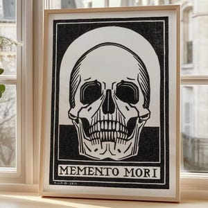 Memento Mori Skull Print – Gothic Philosophy Poster – Dark Academia Wall Art – Vintage Death Symbol Artwork – Minimalist Skull Decor