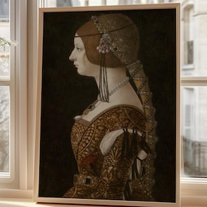 Renaissance Woman Portrait Print – Vintage Profile Painting Poster – Classical Italian Art for Elegant Gallery Wall or Historical Decor