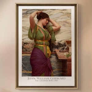 Ionian Dancing Girl by John William Godward, Elegant Woman in Greek Attire, Neoclassical Art Print, Vintage Figurative Poster for Home Decor
