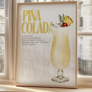 Piña Colada Cocktail Poster – Tropischer Sommerdrink-Rezept als Kunstdruck – lebhaftes Wanddekor für Küche, Strandbar oder lustige Partyecke