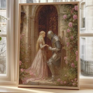 Romantic Knight And Princess Poster – Medieval Fairytale Art Print – Vintage Chivalry Wall Decor for Lovers of Classic Fantasy and Romance