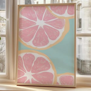 Pink Grapefruit Wall Art – Vibrant Citrus Fruit Poster with Retro Colors – Fun Kitchen Decor or Summer Print for Juice Bar & Cafe Walls