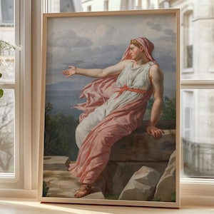 Classical Woman Poster – Neoclassical Art Print of Goddess-Like Figure in Pink – Elegant Wall Decor for Lovers of Myth and History