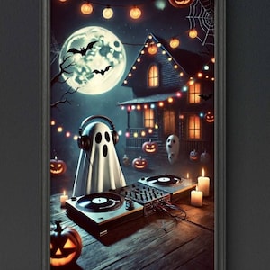 Halloween DJ Ghost Party - Gruseliger Spaß Kunstdruck | Spukhaus Dekor | Perfekt für Halloween und den Tag der Toten