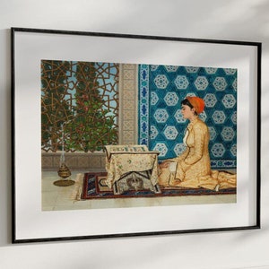 Oriental Woman in Traditional Dress, High-Quality Art Print, Vintage Exhibition Poster, Intricate Decorative Wall Art, Middle Eastern Scene
