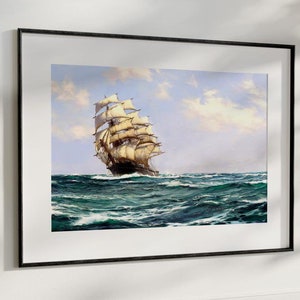 Seascape with Tall Ship - High-Quality Maritime Art Print, Ocean Wave Landscape, Vintage Nautical Wall Decor, Sailboat Ocean Scene