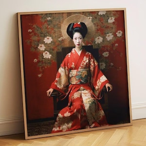 Traditionelles Japanisches Kimono-Porträt | Eleganter orientalischer Druck | Vintage Geisha Wanddekoration | Kulturelle Japanische Malerei für die Inneneinrichtung