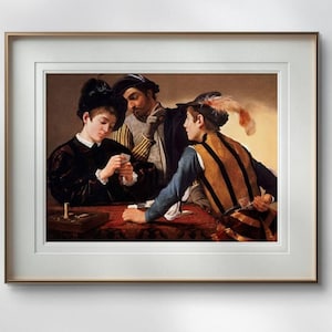 カラヴァッジョの「トランプ狂い」、バロックアートプリント、古典的なギャンブルの絵画、ルネッサンスの傑作ポスター、ドラマチックな歴史的壁装飾