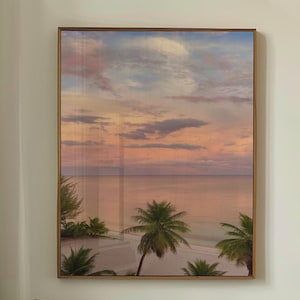 Tropischer Sonnenuntergang Stranddruck - Palmen-Wand-Kunst-Poster - Küstenozean-Sonnenuntergang-Dekor - Entspannende Küstenlandschaft - Geschenk für Naturliebhaber