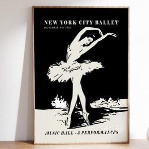 Poster del balletto di New York City - Stampa di ballerina in bianco e nero, arte di performance di danza vintage, elegante decorazione murale per casa o studio