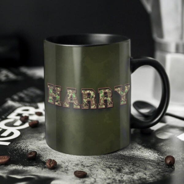 Benutzerdefinierte Camo-Tasse, personalisierte Tasse der Armee, militärische Hommage, Namensanpassungsbecher, militärisches Geschenk, Veteranen, personalisierte Tasse, Bushcraft