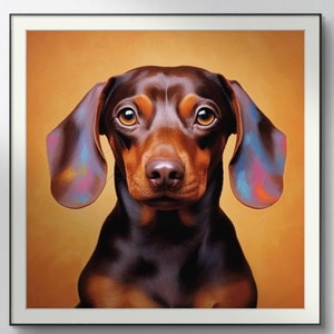 Dachshund Dog Poster, Vibrant Sausage Dog Wall Art Print, Colorful Wiener Dog Portrait, Modern Pet Lover Decor for Home and Office