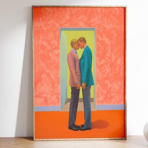LGBTQ Kunstdruck - Buntes Modernes Paar Poster, Lebendiges Wanddekor, Zeitgenössische Liebe Illustration für Zuhause oder Büro