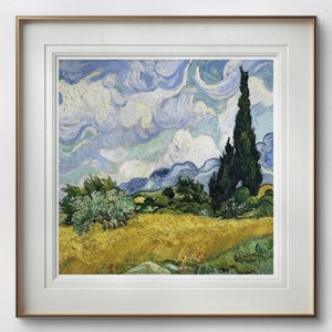 Impresión de campo de trigo con cipreses de Van Gogh, arte paisajístico impresionista, pintura holandesa clásica, decoración de pared con naturaleza vibrante, póster de cielo estrellado