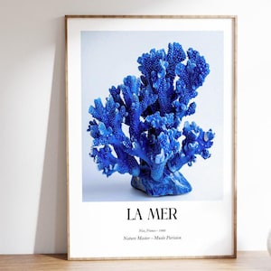 Oceanic Blue Coral Poster - Indigo Abstrakte Wandkunst, moderner Küstendruck, minimalistische Meeresausstellung Kunst, Ozeanblaue Naturwanddekoration