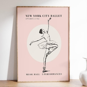 Affiche de ballet de New York City - impression de ballerine vintage, art mural de danse minimaliste, affiche de performance de ballet rétro pour la maison ou le studio