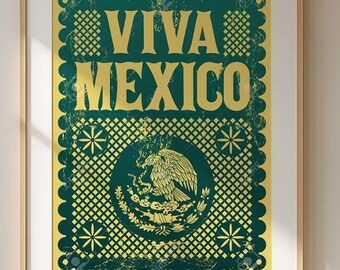Viva Mexico Retro Art Print - Cool Typography and Traditional