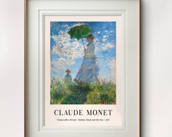 日傘をさす女性 - モネ夫人とその息子、1875年 クロード・モネの絵画