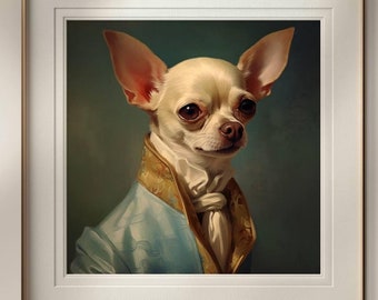 エレガントなチワワのウォールアート、面白いペットの肖像画、貴族的な