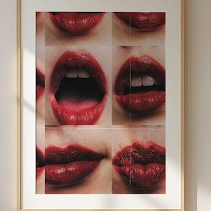 Sensual Red Lips Art Print - Close-Up Photography of Lips, Vibrant Modern Wall Decor for Beauty, Fashion Lovers, and Art Enthusiasts