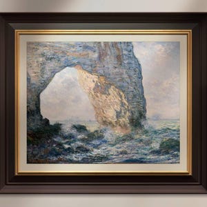 Pintura de un acantilado de Claude Monet - Impresión artística de un paisaje marino de Étretat - Famosa costa francesa - Póster impresionista del océano - Decoración de pared costera