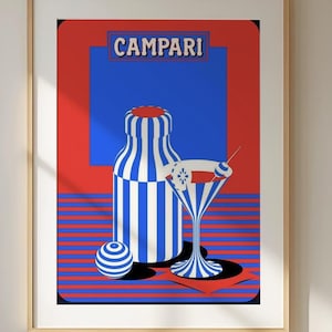 Póster vintage de Campari, impresión de arte mural de cócteles retro, obra de arte llamativa de Martini, decoración de bebidas italianas, decoración del hogar moderna de mediados de siglo