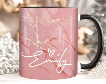 Pink Marble Mug, Personalized Marble Cup, Colored Feminine Mug, Original Gift for her, Coffee Mug, Tea Cup, Custom Name Mug, Pink mug