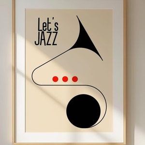 Poster Let&#39;s Jazz, stampa artistica da parete moderna con musica astratta, opera d&#39;arte minimalista in nero e rosso, pezzo d&#39;arredo contemporaneo ispirato al jazz