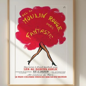 Vintage Moulin Rouge Poster - French Cabaret Art Print - Classic Parisian Decor - Retro Can-Can Dancer Illustration for Stylish Interiors