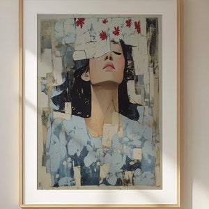 Poster Empowering Woman - Arte murale femminile astratta, arredamento moderno femminista per la casa, dipinto blu, stampa artistica ispiratrice per la parete della galleria