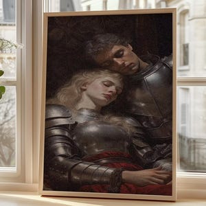 Romantic Medieval Knight Print - Chivalry & Love Painting - Timeless Fine Art Poster - Fantasy Renaissance Wall Decor for Elegant Interiors