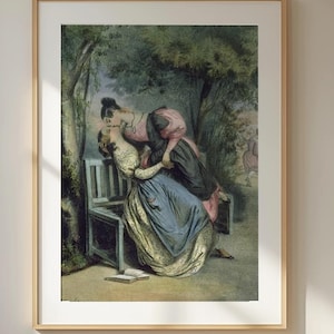 Vintage romantische Liebhaber Druck - Verspieltes viktorianisches Paar Poster - Klassische Liebesszene Wandkunst - Nostalgische Kunst Dekoration für elegante Interieurs