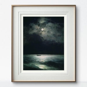 Meer im Mondlicht von Ivan Aivazovsky – Mystische Maritime Kunst – Meerlandschaft Wanddekor – Reproduktion eines alten maritimen Gemäldes