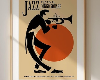Jazz Festival Poster, Congo Square Vintage Wall Decor, Retro