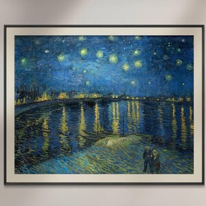 Sternenklare Nacht über der Rhône Poster - Vintage Van Gogh Kunstwerk - Wunderschöner Nachthimmel Poster - Sternenklare Spiegelung auf dem Wasser - Zeitloses Kunst Dekor