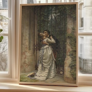 Romantic Lovers Print - 19th Century Passionate Kiss Poster - Vintage Wall Decor - Dramatic Love Scene Art for Elegant Home Aesthetic